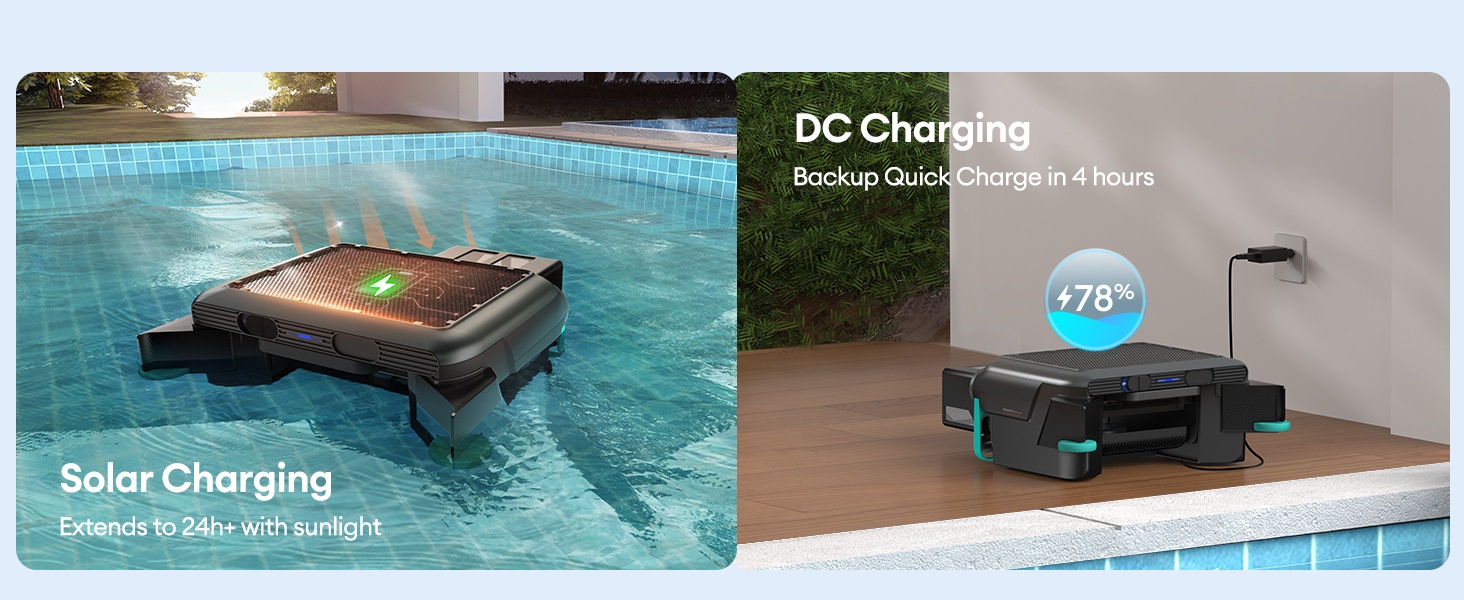 Pulitore per piscine transfrontaliero a energia solare, robot intelligente wireless completamente automatico per la pulizia delle foglie superficiali con_voghion.com