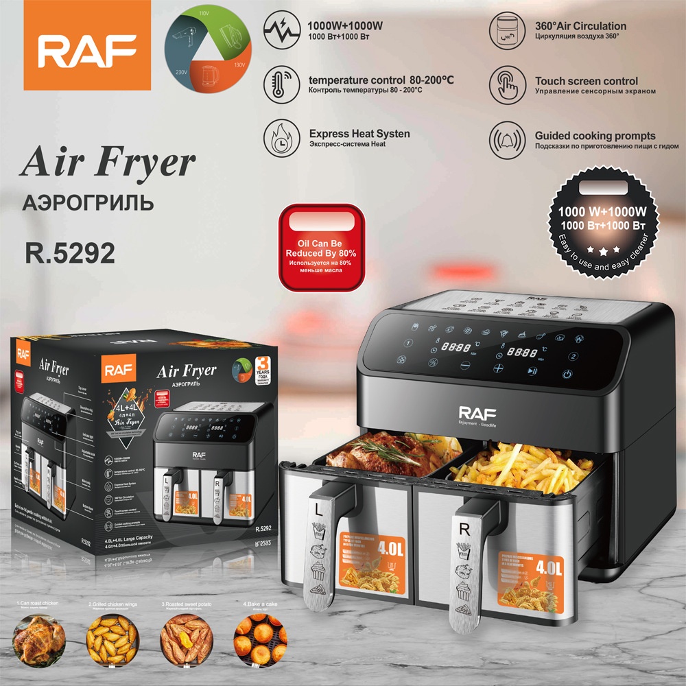 RAF EU Standard Cross-Border Air Double Pot Large Capacity Multifunctional Household Electric Fryer Smoke-Free Smart_voghion.com