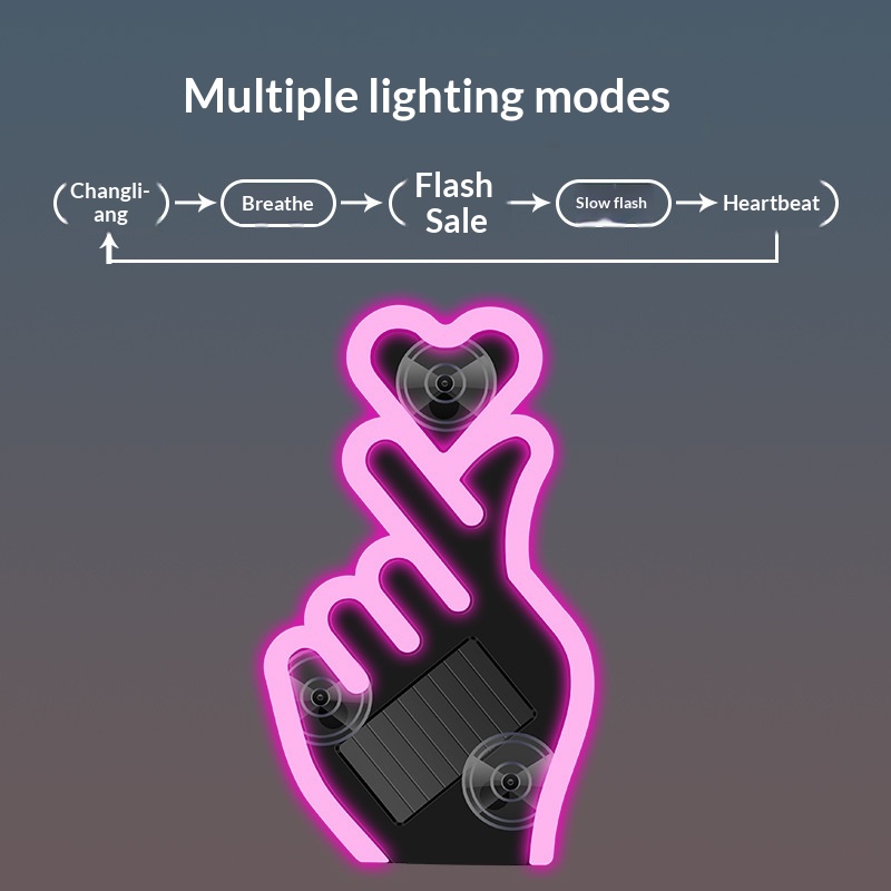 Heart Solar Decorative LED Warning Triangle Rear Window Car Fun Cute Atmosphere Light_voghion.com