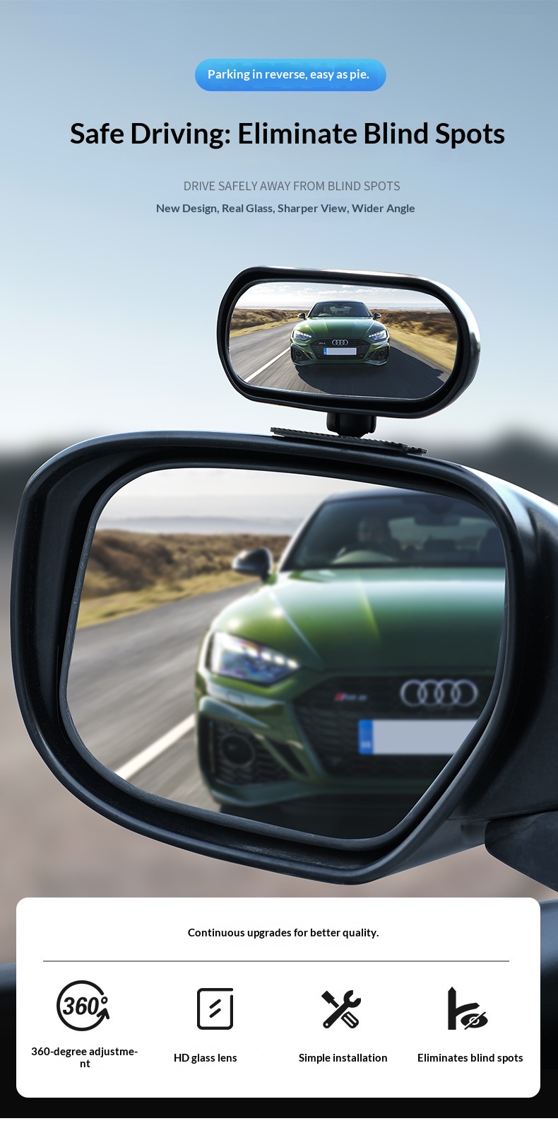 Rückfahrkamera-Zusatzausstattung, Rückfahrhilfe, Toter-Winkel-Spiegel, Weitwinkelspiegel, einstellbarer Winkel_voghion.com