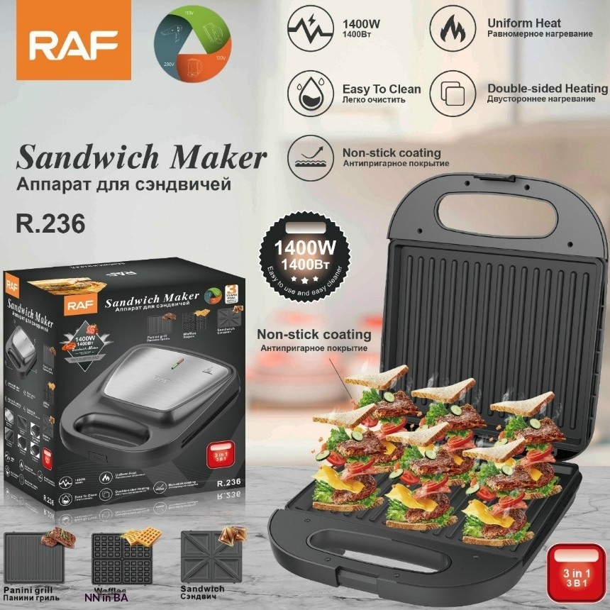 European Standard 3-in-1 Household Multifunctional Waffle Heating Sandwich Steak Breakfast Maker_voghion.com