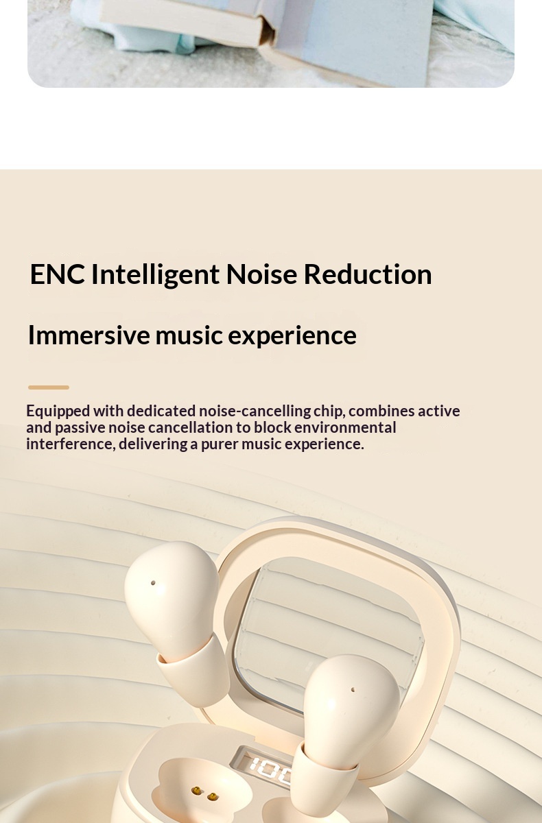 New Mini Bluetooth Earbuds With Digital Display, Noise Cancelling, In-Ear Style, Side Sleeping, Comfortable Wear,_voghion.com