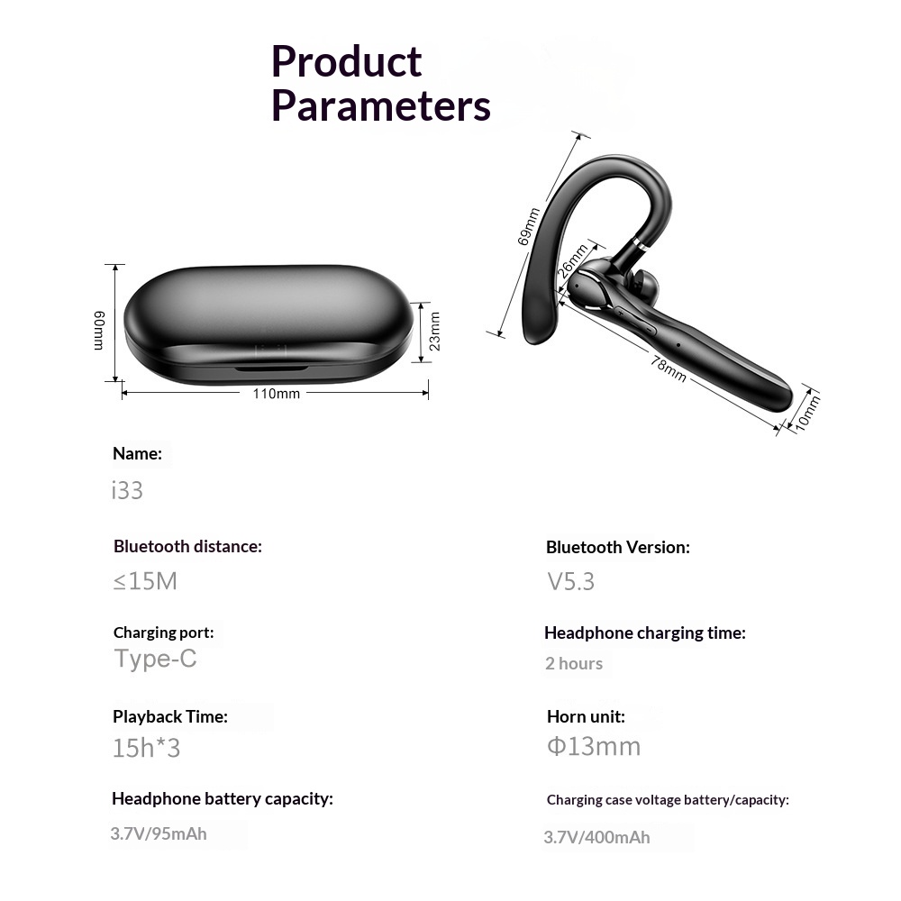 Cross-Border Private Model TWS Bluetooth Ear Hook ENC Dual Mic Noise Cancelling Call Touch Control Digital Display_voghion.com