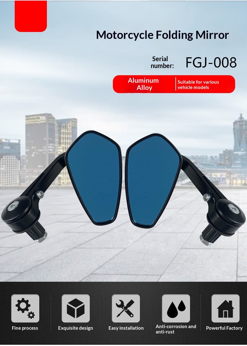 Motorcycle Electric Vehicle Folding Handlebar End Cap Reflective Rearview Rotatable Blue Mirror_voghion.com