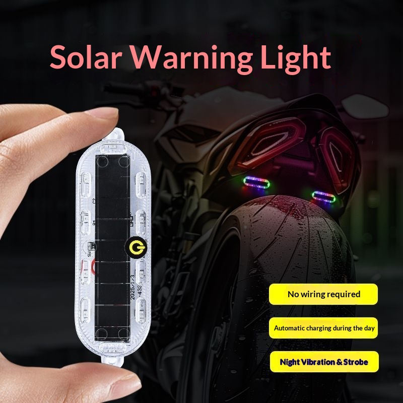 Solar LED Warning Tail Red Blue For Motorcycle Bicycle Car Anti-Collision No Wiring Flashing Light_voghion.com
