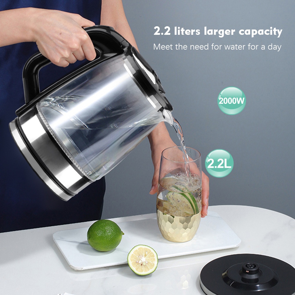 RAF European Standard Hot Selling Household Glass Electric Kettle 2.2L Large Capacity Inner Wall Marking Water Boiler_voghion.com