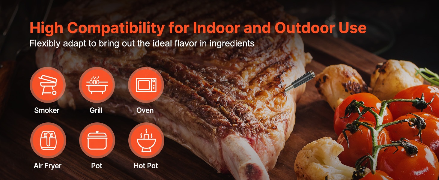 Termometro da cucina per barbecue, nuovo, wireless Bluetooth, IP68, impermeabile, resistente alle alte temperature, per grigliare carne, in ceramica._voghion.com