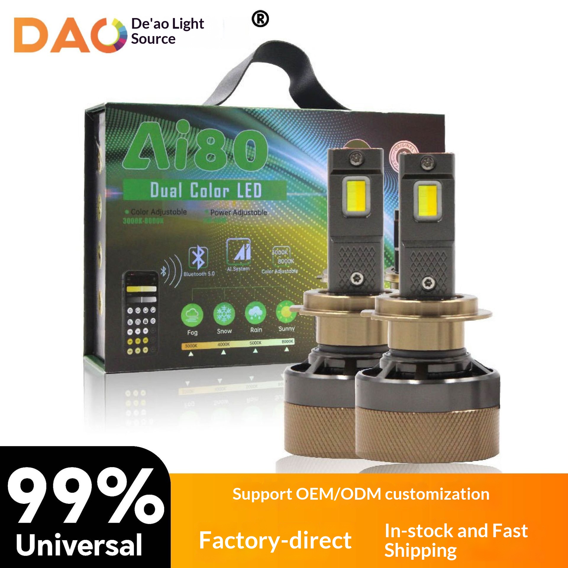 Car LED Headlight V7 Line Bluetooth APP Control Adjustable Color 3000K-6500K Integrated High And Low Beam 9005 H1_voghion.com