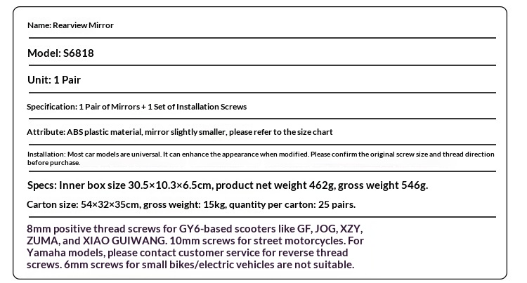 Adatto per monopattino elettrico, specchietto retrovisore ad ala fissa, maniglia in plastica, PP leggero, modificato, pieghevole, catarifrangente per retromarcia_voghion.com