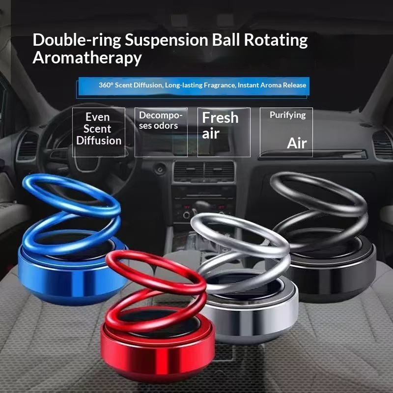 Cross-Border Aromatherapy Decoration Solar-Powered Rotating Ornament Double Ring Floating Creative Car Interior_voghion.com