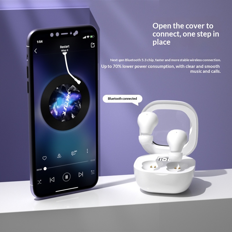 New Mini Bluetooth Earbuds With Digital Display, Noise Cancelling, In-Ear Style, Side Sleeping, Comfortable Wear,_voghion.com