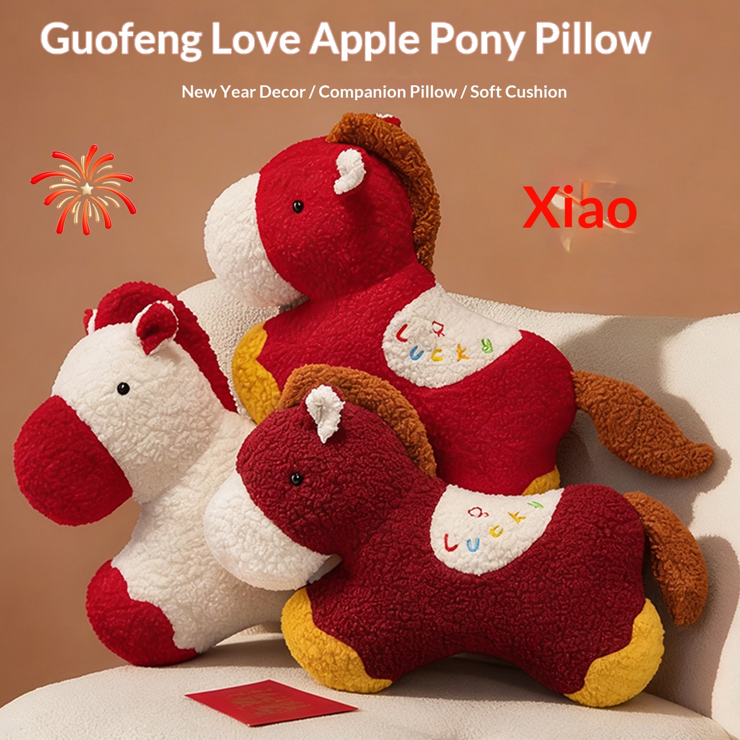 Horse Mascot Heart-shaped Pony Pillow, New Year Decoration Ornament, Car Cushion, Company Annual Meeting Gift_voghion.com