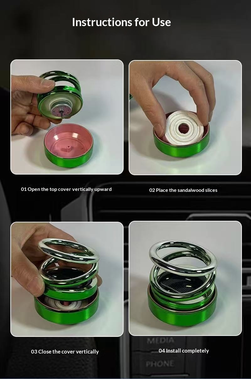 Cross-Border Aromatherapy Decoration Solar-Powered Rotating Ornament Double Ring Floating Creative Car Interior_voghion.com