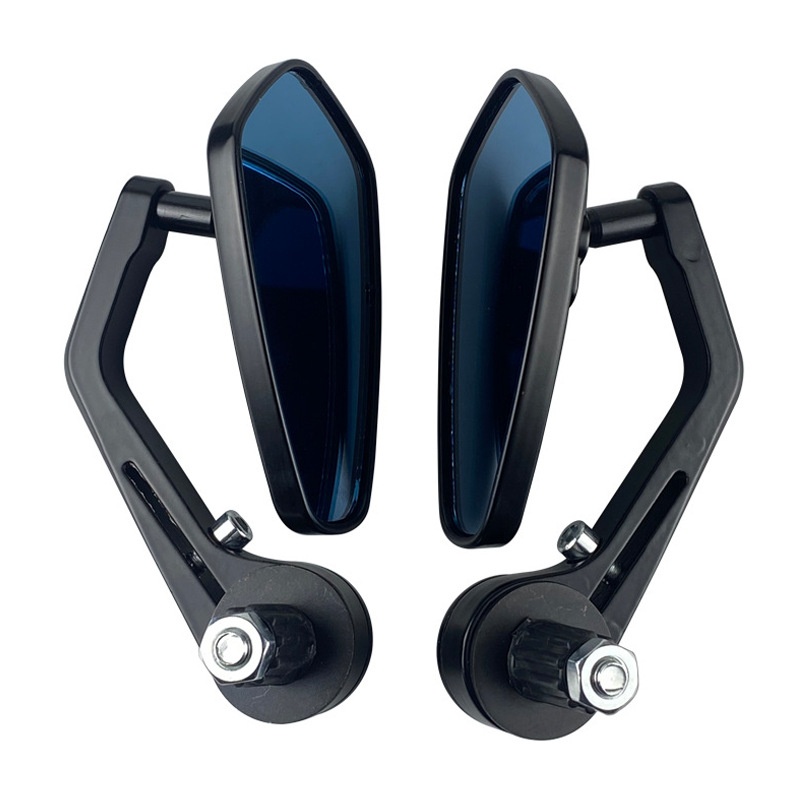 Motorcycle Electric Vehicle Folding Handlebar End Cap Reflective Rearview Rotatable Blue Mirror_voghion.com