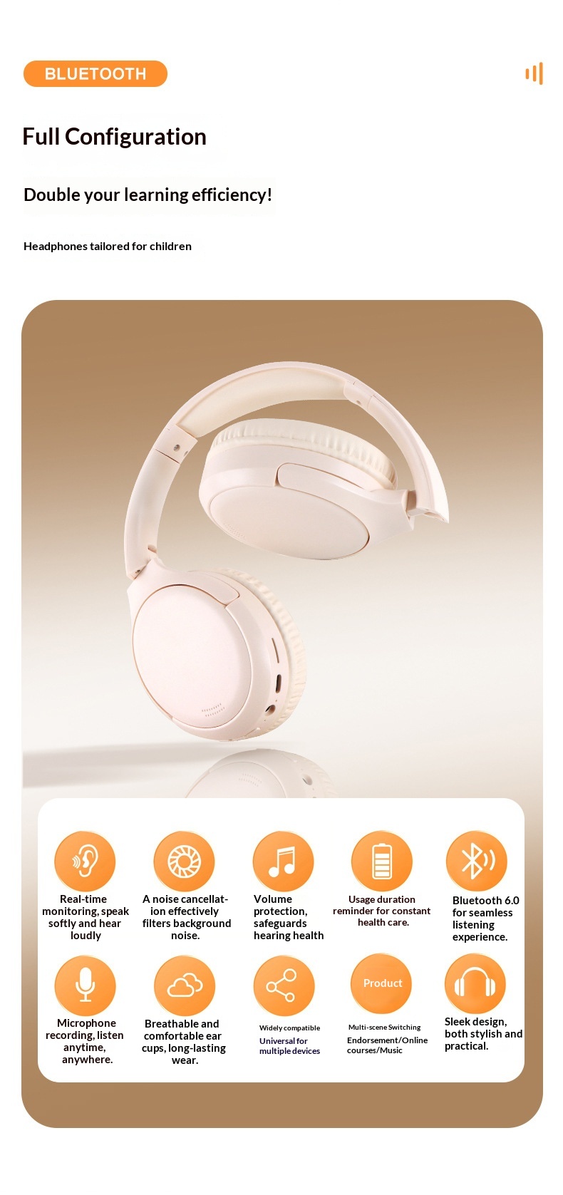 Student Ear Return Headphones Study Aid Long Battery Life Wireless Recitation Learning Headset Bluetooth 6.0_voghion.com