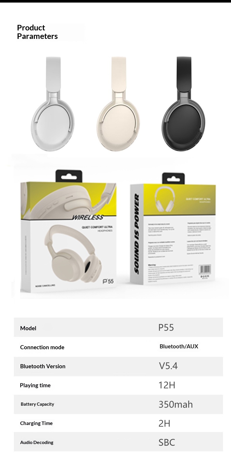 Bluetooth Headphones Wireless Stereo Over-ear Headset For Mobile_voghion.com