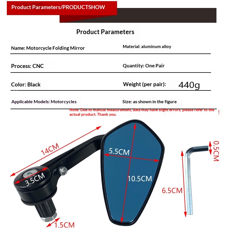 Motorcycle Electric Vehicle Folding Handlebar End Cap Reflective Rearview Rotatable Blue Mirror_voghion.com