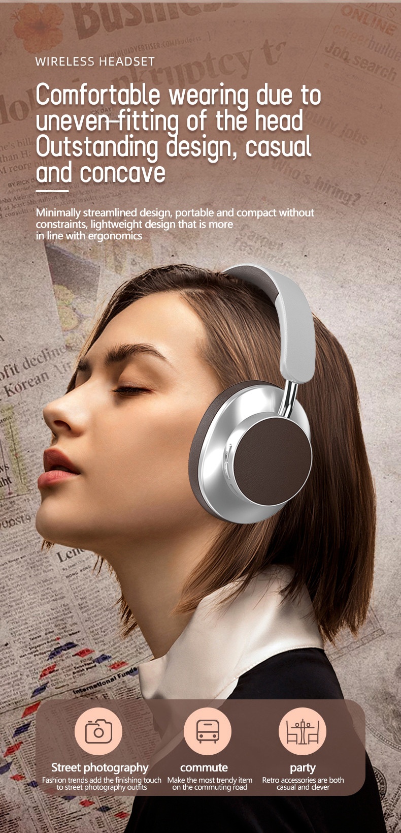 Wireless Retro Bluetooth Headphones With Leather Style Finish_voghion.com