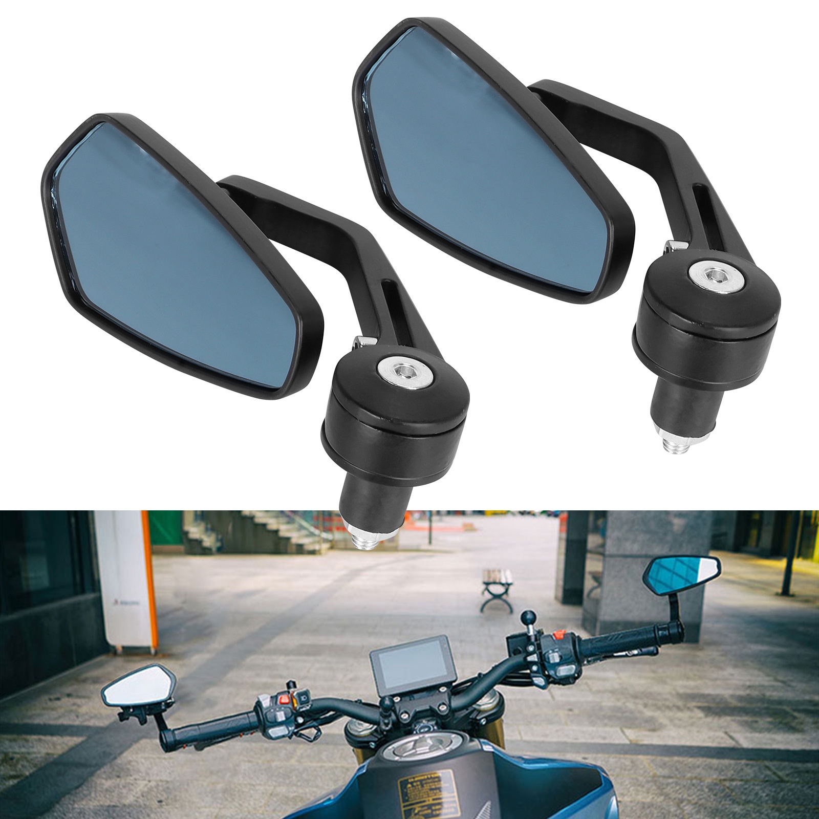 Specchietto retrovisore blu riflettente e girevole per manubrio pieghevole di moto e veicoli elettrici._voghion.com