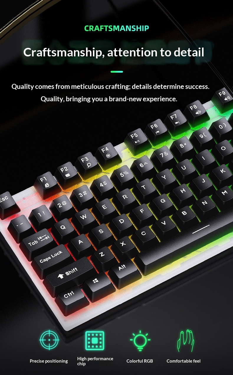 Set composto da tastiera e mouse Shibadu D500 RGB retroilluminati, con cavo USB e sensazione meccanica._voghion.com