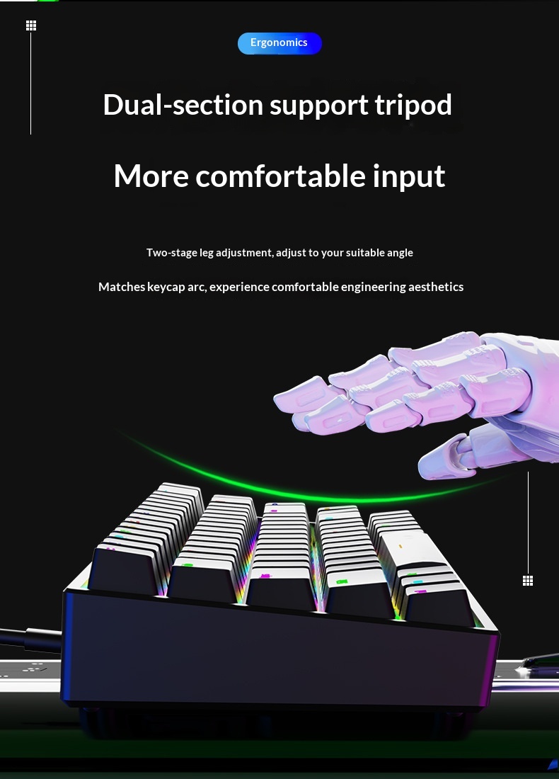 Clavier AK68 à touches mécaniques, interrupteurs bleus et rouges, filaire, mini, portable, rétroéclairage RGB, petit format_voghion.com