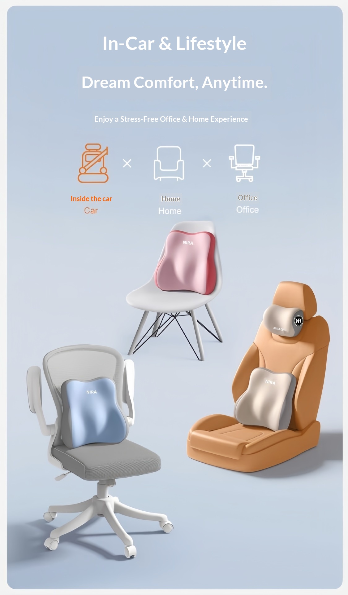 Almofada de apoio lombar para encosto de cabeça e pescoço para carro_voghion.com