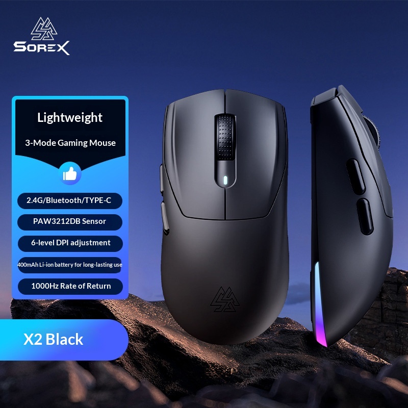 SOREX X2 Wireless Tri-Mode Mouse Bluetooth Wired RGB Gaming Office Desktop Laptop_voghion.com