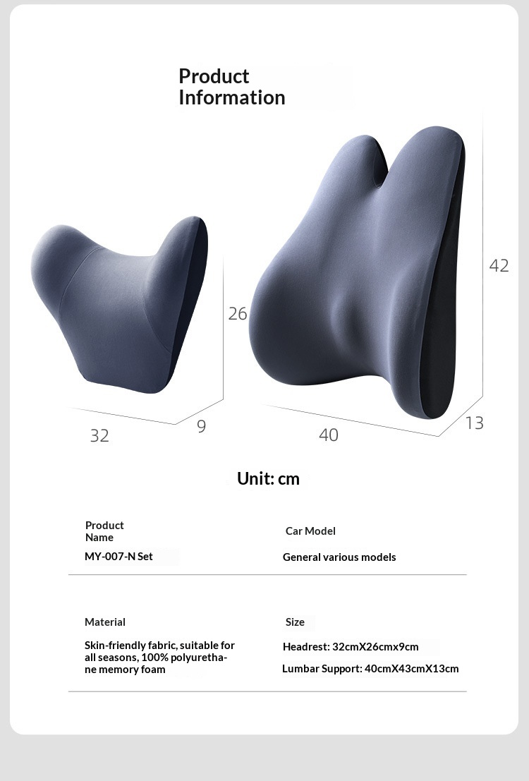 Headrest Neck Lumbar Support Memory Foam Seat Cushion Pillow Car Set_voghion.com