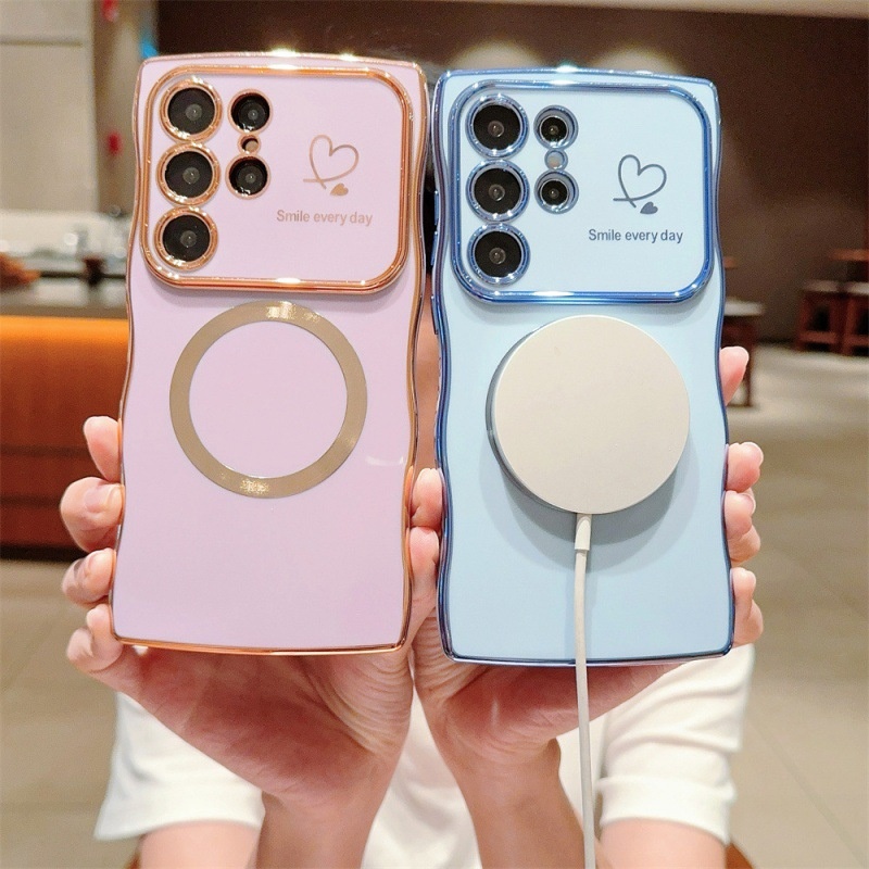 Suitable For Samsung S26Ultra Phone Case With Electroplated Sides, Large Heart-shaped Window, Magnetic Suction, S25FE_voghion.com
