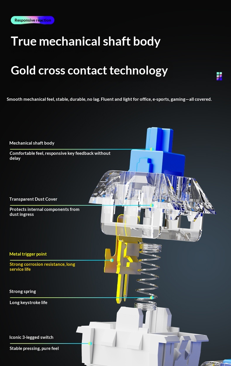 SOREX AK104 Blue Tea Switch Gaming Computer Wired Office RGB Backlit Mechanical Keyboard_voghion.com