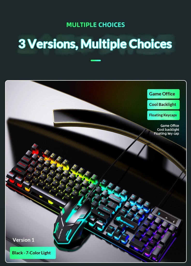 Set composto da tastiera e mouse Shibadu D500 RGB retroilluminati, con cavo USB e sensazione meccanica._voghion.com