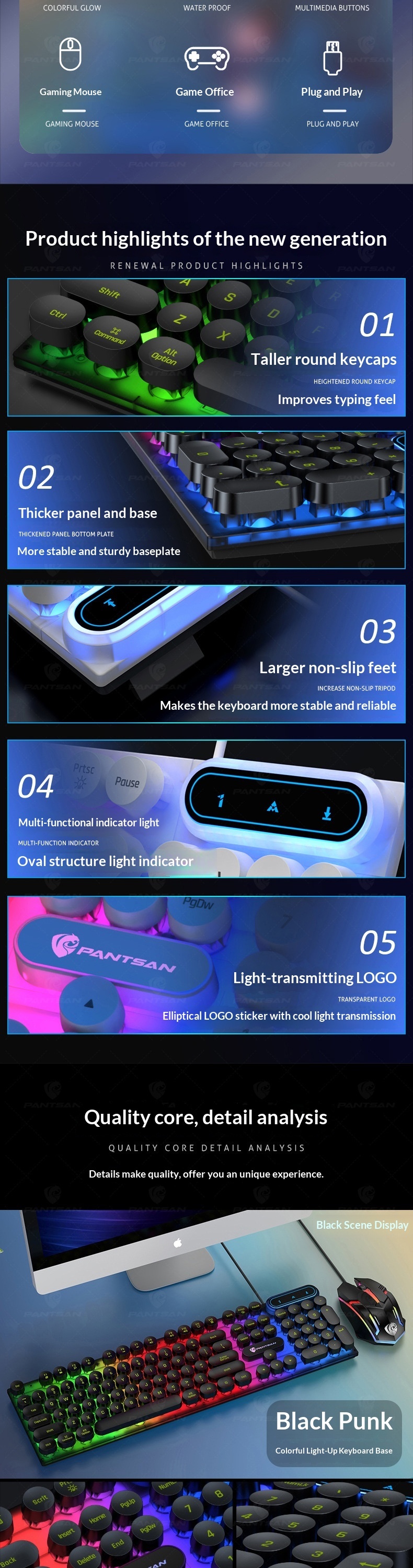 Pansen PT100 Wired Keyboard Set Gaming Office Desktop Laptop E-sports Key Mouse_voghion.com