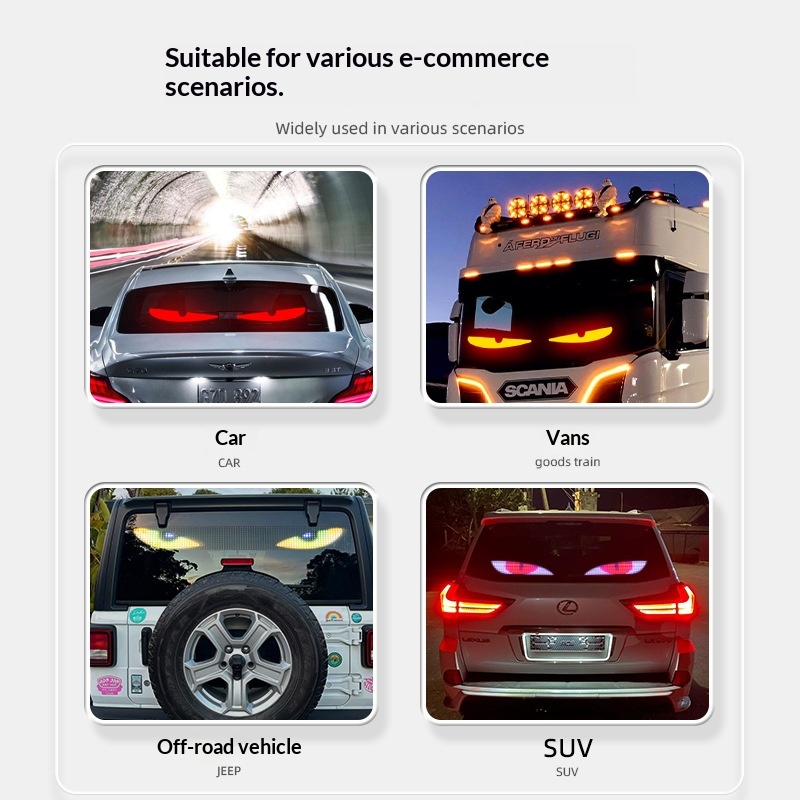Schermo flessibile a LED "Occhio di Demone" per interni auto, camion e finestrini, luce decorativa personalizzabile, 12/24V, universale._voghion.com