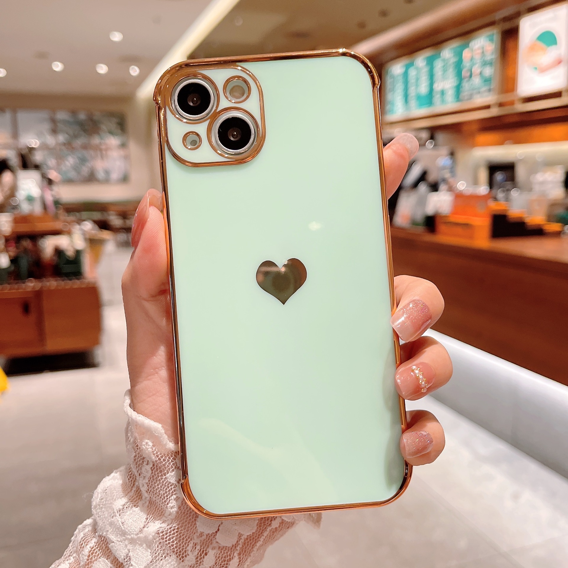 Suitable For 17/8PLUS Electroplated Side Heart-shaped IPhone16E/13PRO Phone Case XR Protective Soft Cover_voghion.com