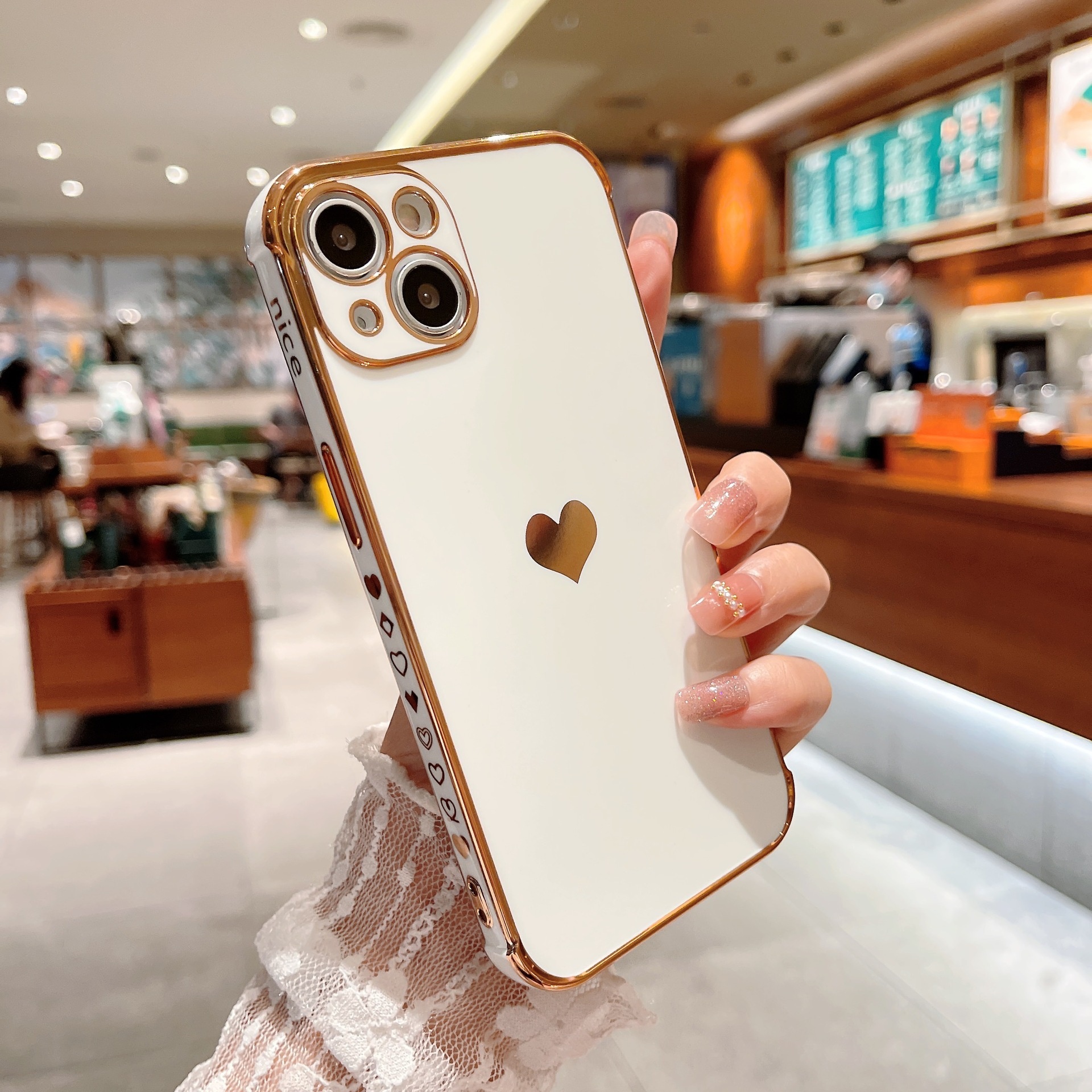 Suitable For 17/8PLUS Electroplated Side Heart-shaped IPhone16E/13PRO Phone Case XR Protective Soft Cover_voghion.com