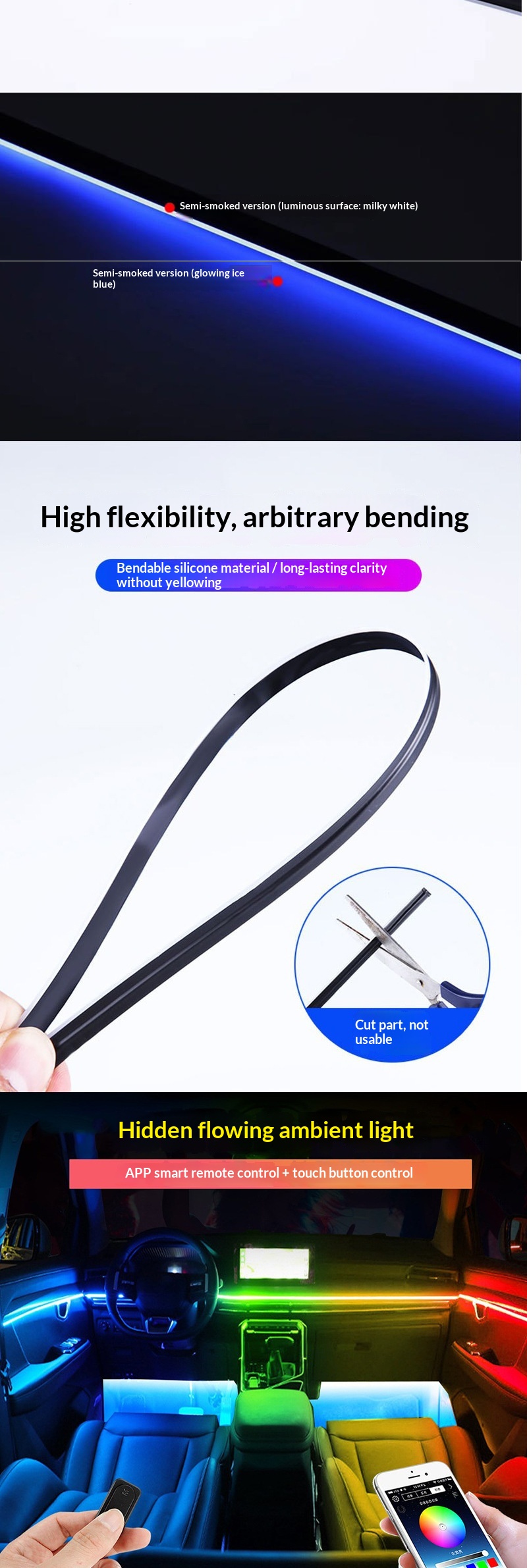 18-in-1 Led Ambiente Auto Lichtleiste Acryl 256 Farben_voghion.com