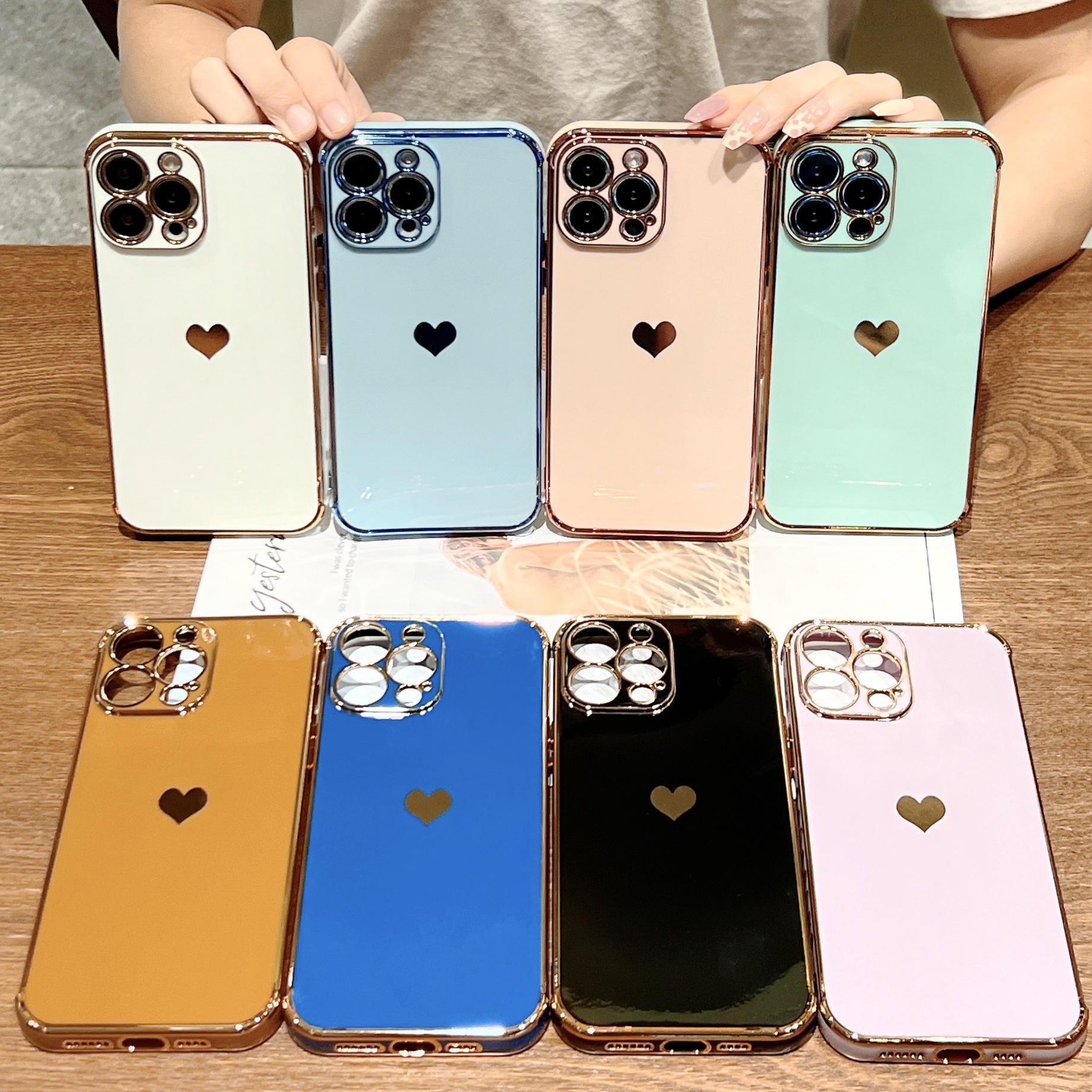 Suitable For 17/8PLUS Electroplated Side Heart-shaped IPhone16E/13PRO Phone Case XR Protective Soft Cover_voghion.com
