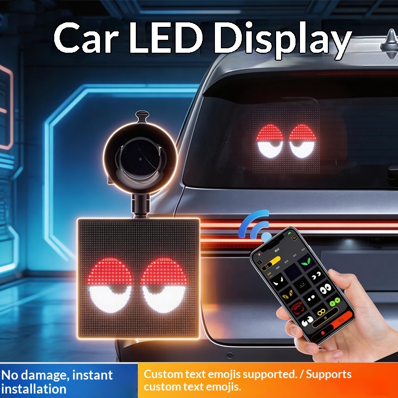 App per auto con LED per lunotto posteriore, Bluetooth, display colorato, decorazione per desktop, orologio con schermo pixel_voghion.com