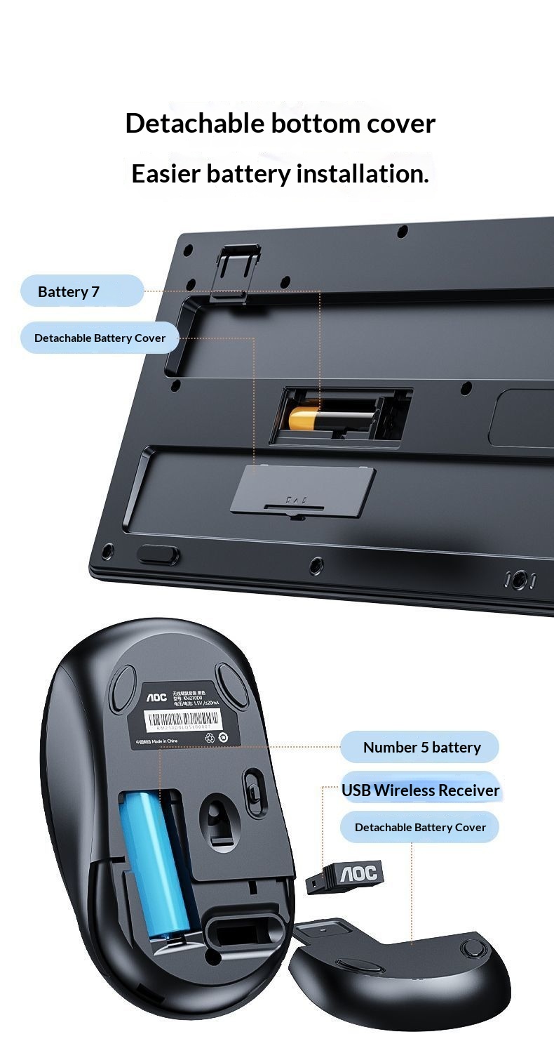 TPV AOC KM210 Wireless Keyboard Mouse Set Business Office Laptop Desktop Computer 2.4G_voghion.com