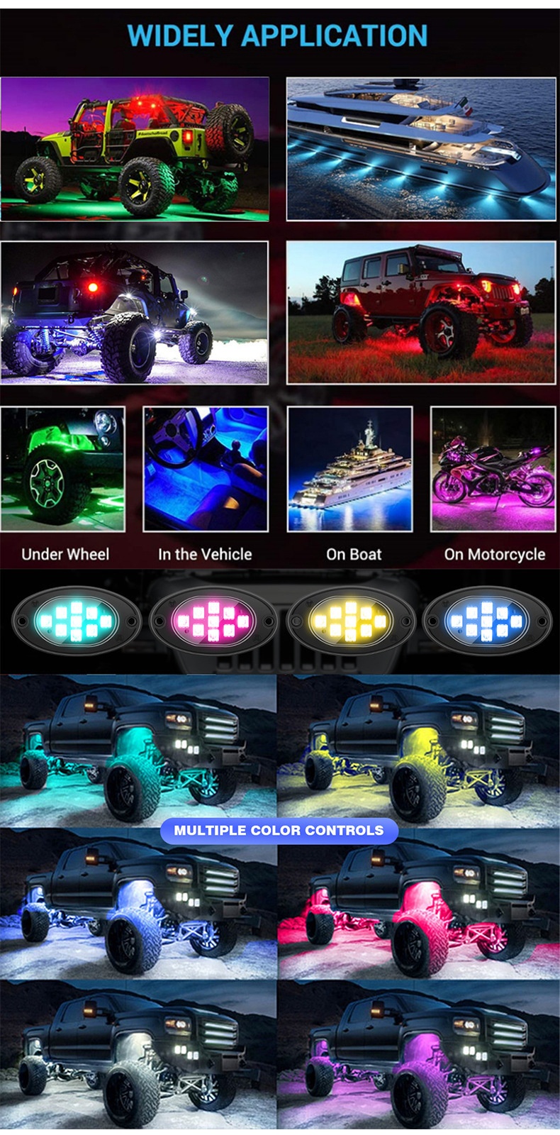 Cross-border Popular Car LED Bluetooth APP Wireless Control Ambient , Off-road Pickup Truck Underbody Modification_voghion.com