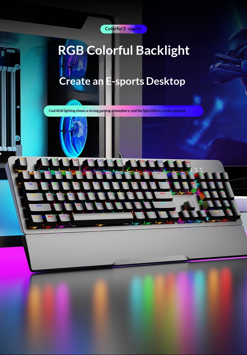 SOREX AK104 Blue Tea Switch Gaming Computer Wired Office RGB Backlit Mechanical Keyboard_voghion.com