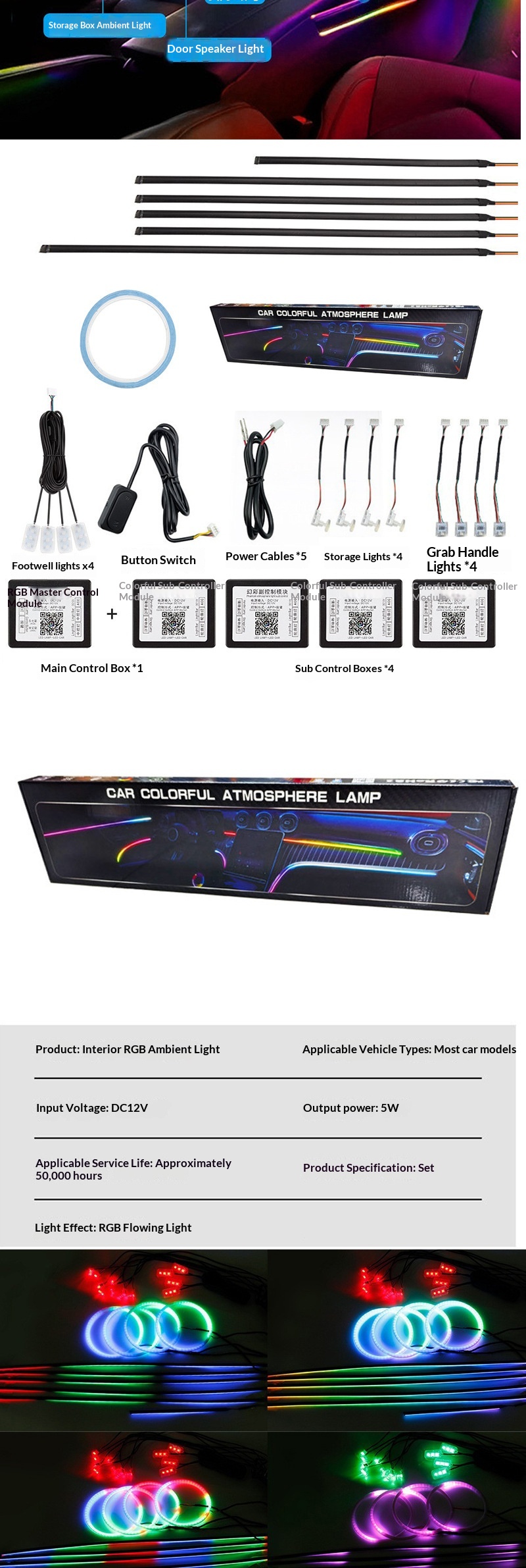 18-in-1 Led Ambiente Auto Lichtleiste Acryl 256 Farben_voghion.com