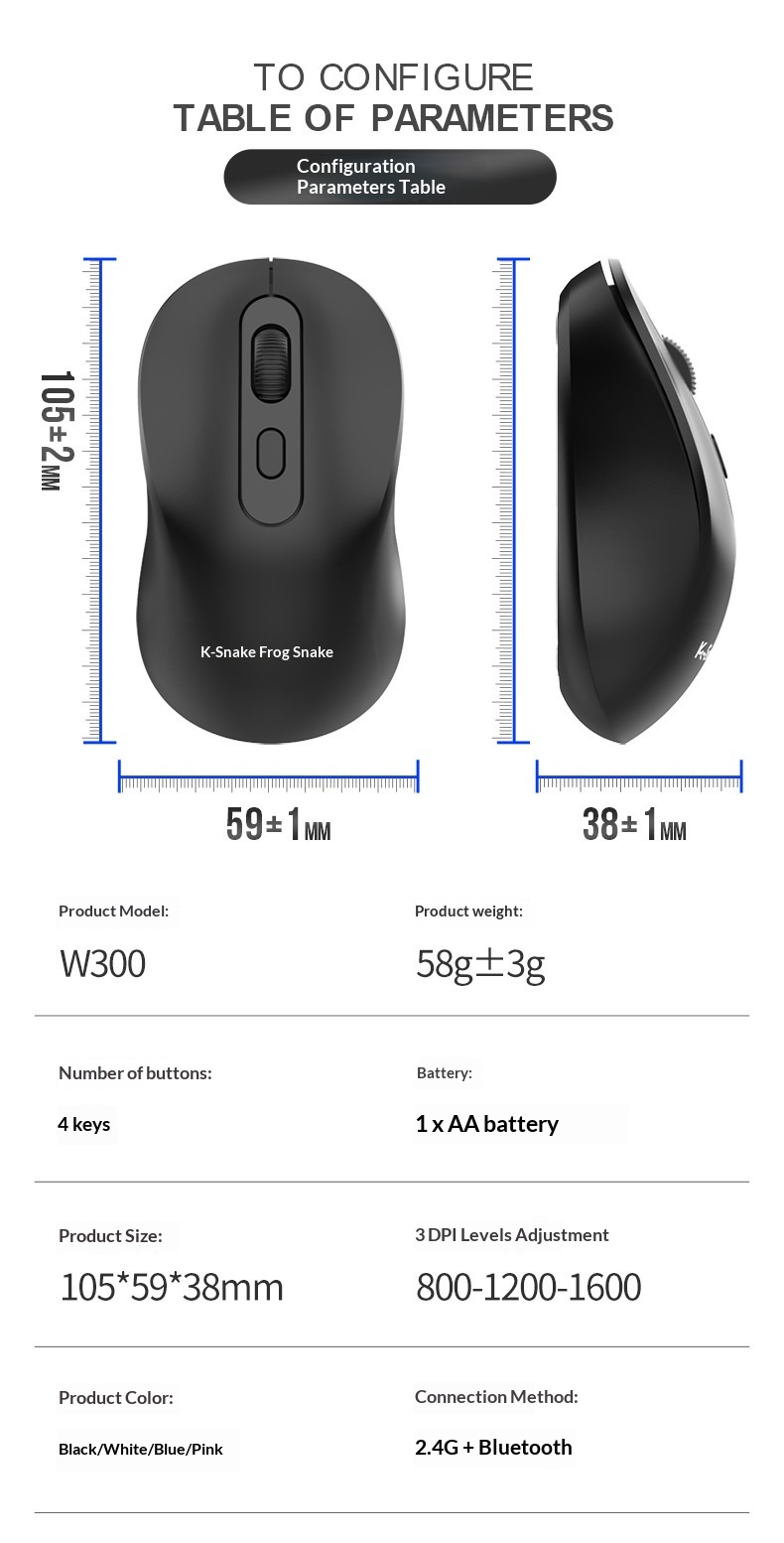 W300 Multi-mode Wireless Bluetooth Office Mouse For Laptop Tablet_voghion.com