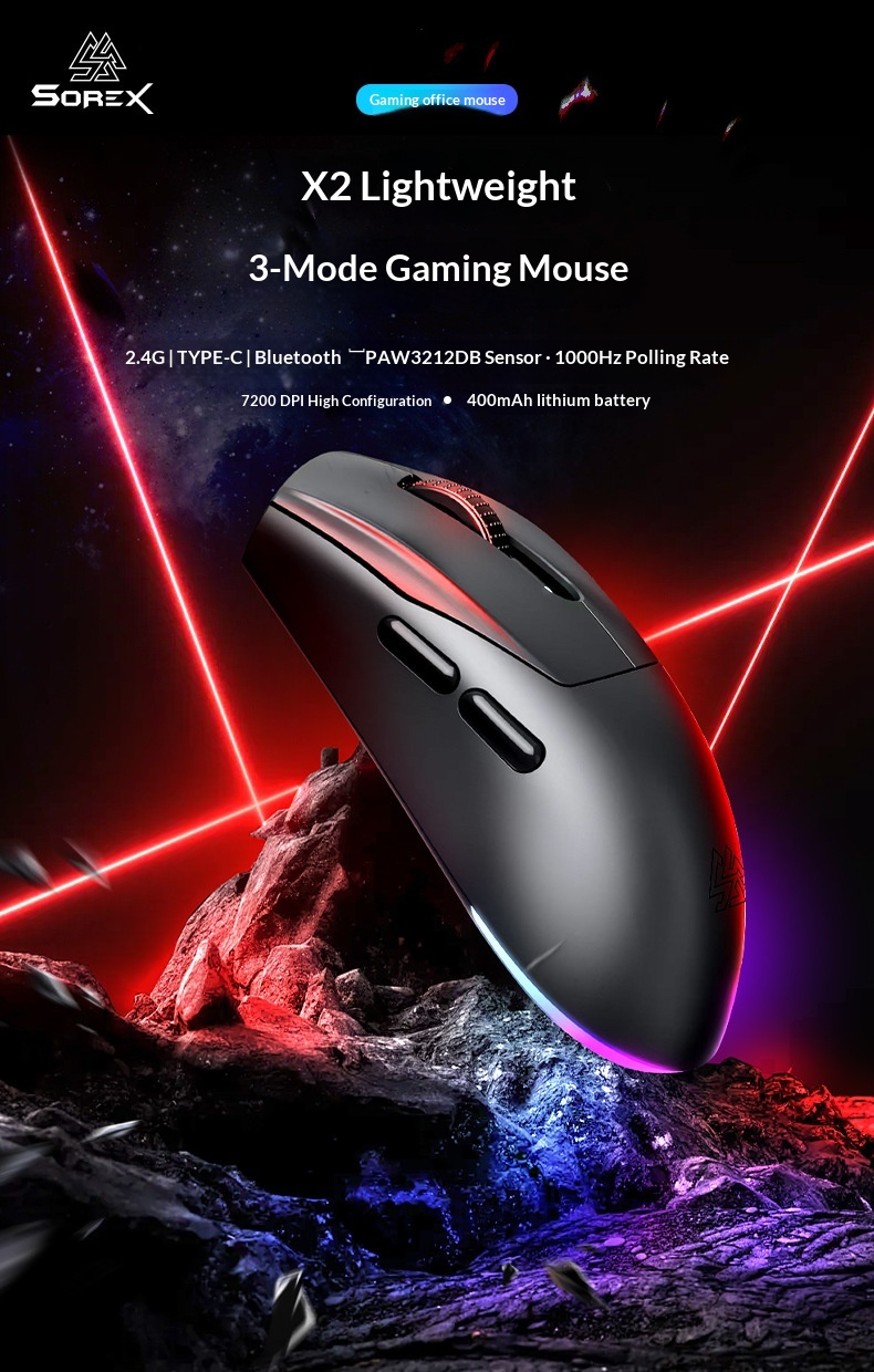 SOREX X2 Wireless Tri-Mode Mouse Bluetooth Wired RGB Gaming Office Desktop Laptop_voghion.com