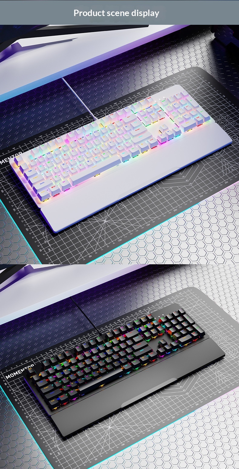 SOREX AK104 Blue Tea Switch Gaming Computer Wired Office RGB Backlit Mechanical Keyboard_voghion.com