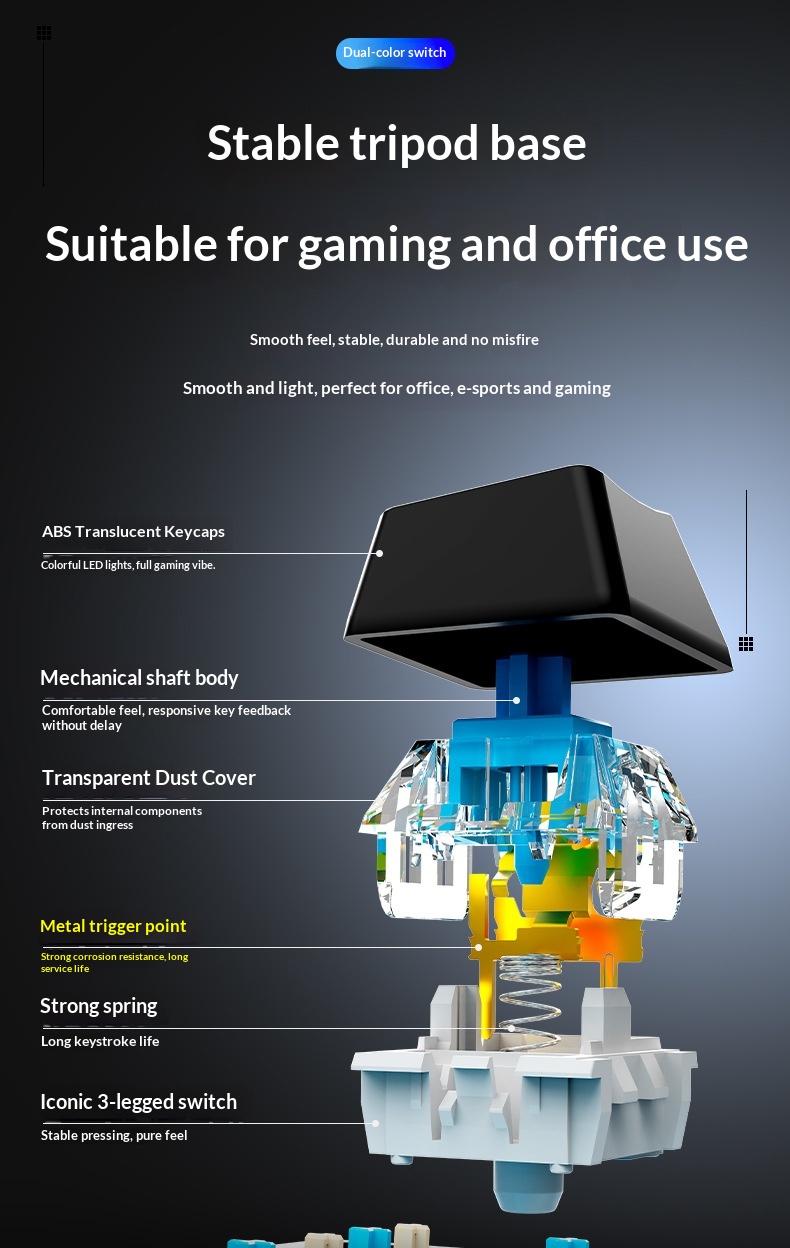 Tastiera mini cablata Sorex AK68 con switch meccanici blu e rossi, retroilluminata RGB, 68 tasti, layout compatto._voghion.com