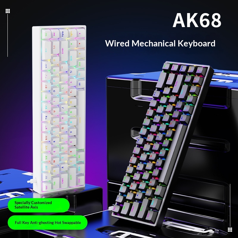 Clavier AK68 à touches mécaniques, interrupteurs bleus et rouges, filaire, mini, portable, rétroéclairage RGB, petit format_voghion.com