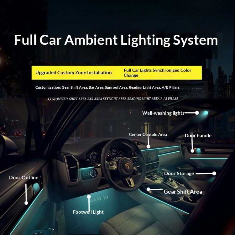 Lumière décorative LED froide pour voiture, ambiance intérieure colorée, dynamique et fluide_voghion.com