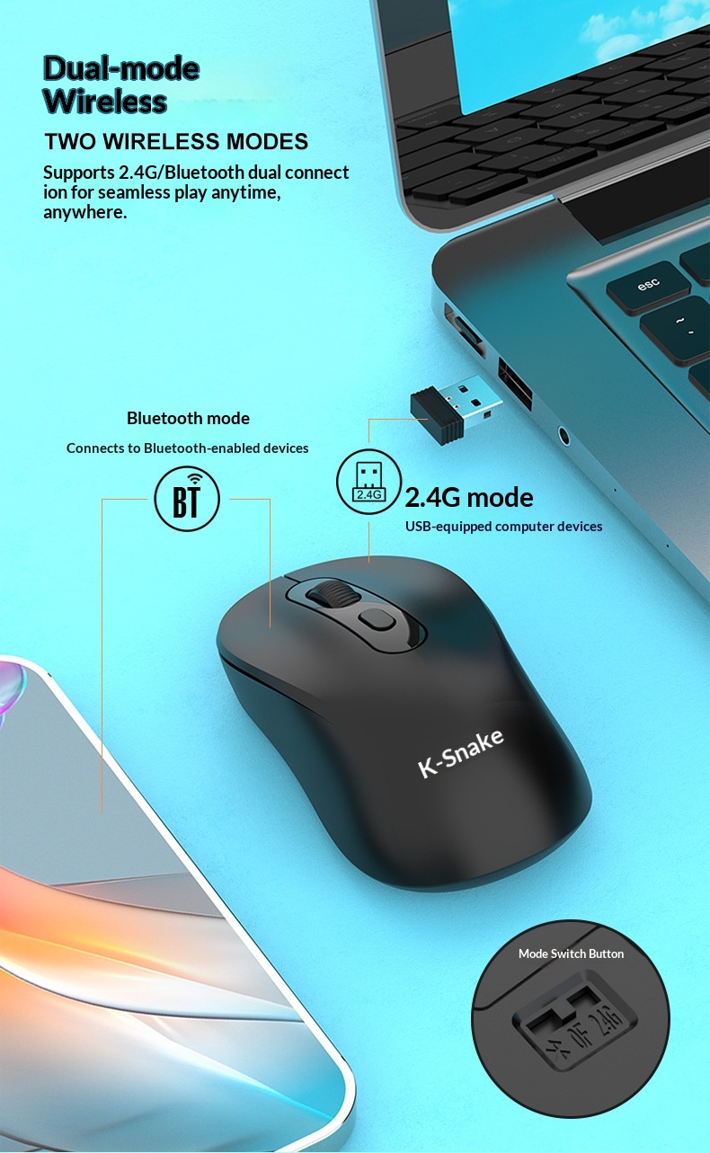 W300 Multi-mode Wireless Bluetooth Office Mouse For Laptop Tablet_voghion.com