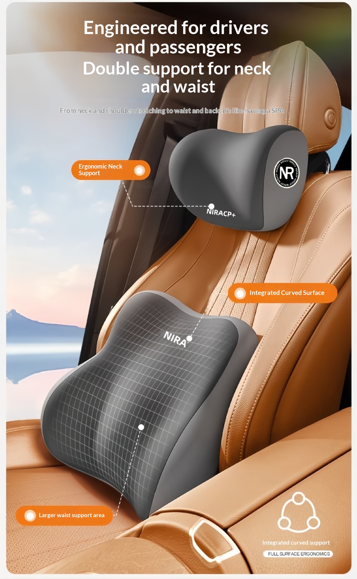 Almofada de apoio lombar para encosto de cabeça e pescoço para carro_voghion.com